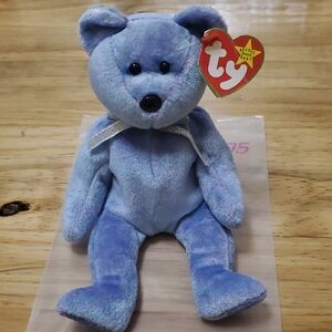 Ty Light Blue Plush Bear with Silver Ribbon